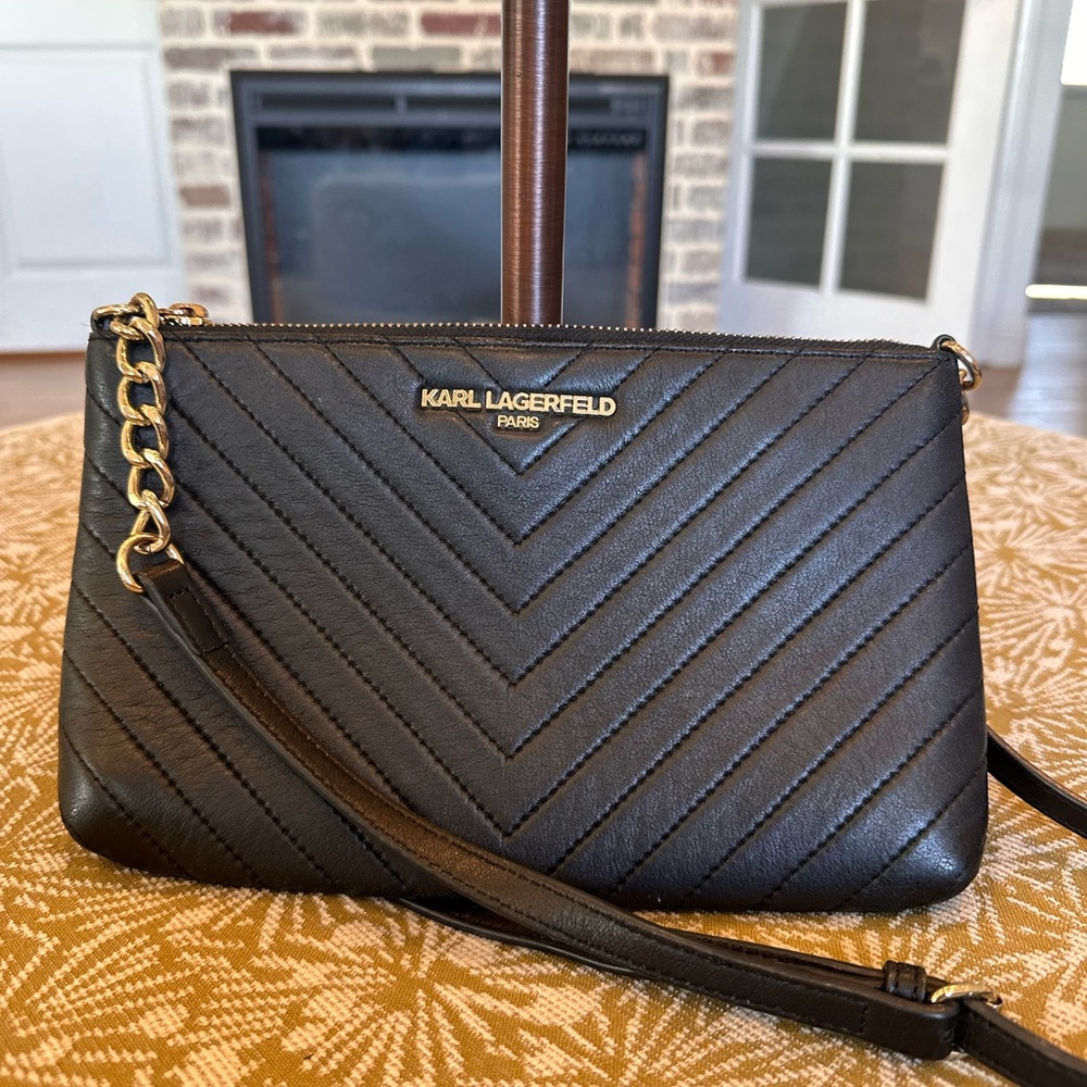 Karl Lagerfeld Paris Charlotte Quilted Leather Crossbody Bag Black